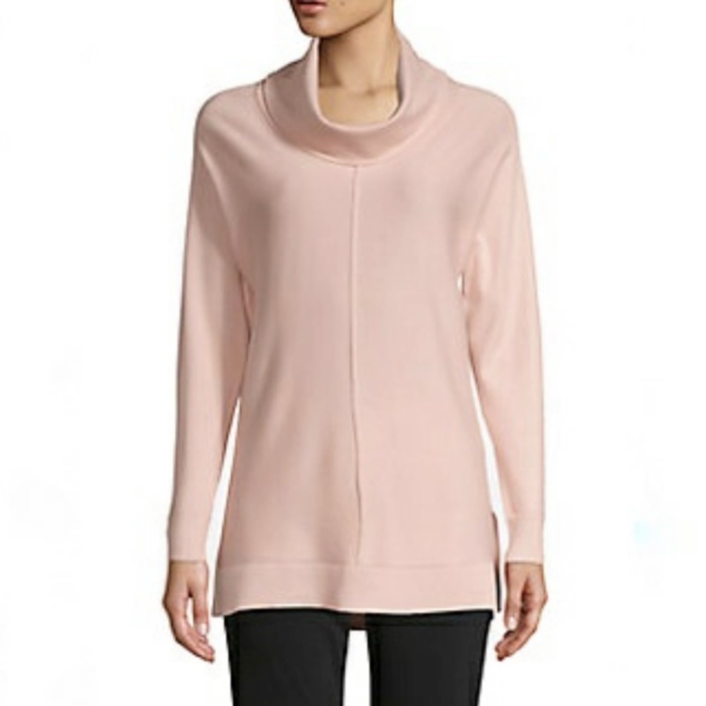 Joan Vass Dusty Rose Cowl Light Knit Sweater XL